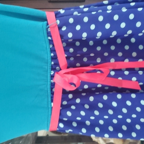 Rare Editions Dress Girls 7/8 green with blue bottom and white polka dots - Picture 4 of 7